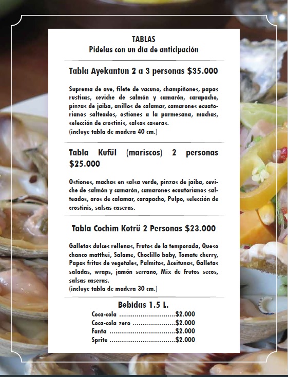 Carta de Restaurante Ayekantun en Arauco — página 4